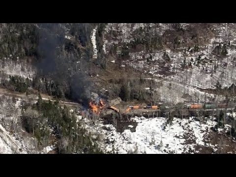 ALERT! Train Carrying Hazardous Material Derails and Catches Fire Near Rockwood, Maine